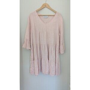 Bipias Bohemiana Haylie Linen Dress Tiered Romantic Beachy Bohemian SZ L-XL